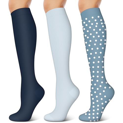 Image of 3 Pairs Compression Socks for Women & Men 15-20 mmHg- Best Support for Nurses, Running, Hiking, Recovery & Flight Socks