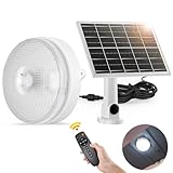 SunBonar Solar Ceiling Light-Motion Sensor, 30S/60S Timer & 4 Modes & Tricolor, Daytime & Dimmable with Remote & ON/Off Switch, Waterproof Indoor/Outdoor Solar Lights for Shed/Barn/Porch/Chicken Coop