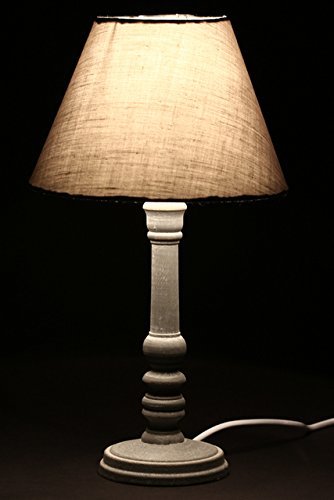 Lampe à Poser ATMOSPHERA LEO - Blanc Patiné - Bois H36cm - Abat-Jour Polyester/Coton - 40W Max