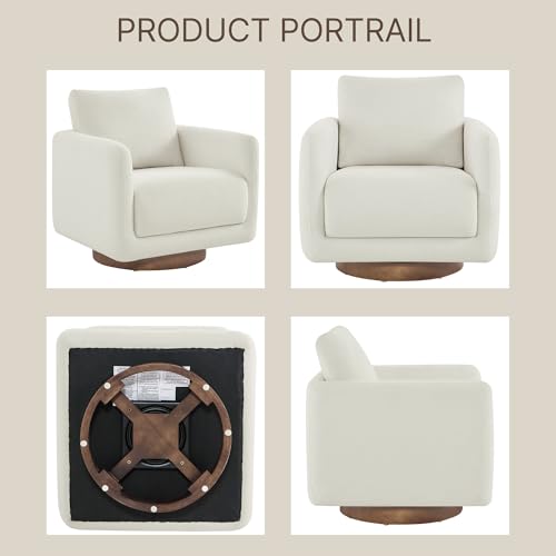 Image of Modern Swivel Accent Chair, 360 Rotating Round Barrel Armchair with Performance Fabric Upholstery for Living Room, Bedroom, Office, Reading Nook, Set of 2,Cream