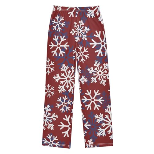 Boys' Pants Christmas White Snowflakes Red Long Bottoms Jogger Pants Elastic Waist Trousers with Pockets S-XL