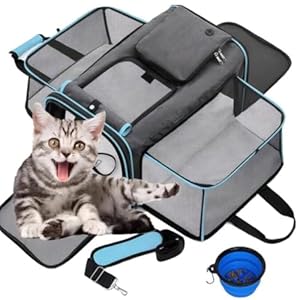 Transporttasche für Katzen Hunde Erweiterbar Katzentransportbox Faltbar Hundetransportbox Transportbox Katze Groß Katzenbox Cat Dog Transportbag Tragbar Tragebox Reisen/Flugzeug/Auto/Unterwegs