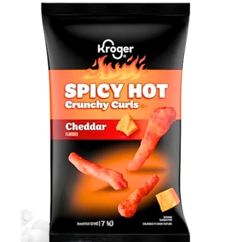 Crunchy Spicy Hot Cheddar Cheese Curls Chips, Bold & Fiery Snack, 7 oz Bag, Crispy Cheese Flavored
