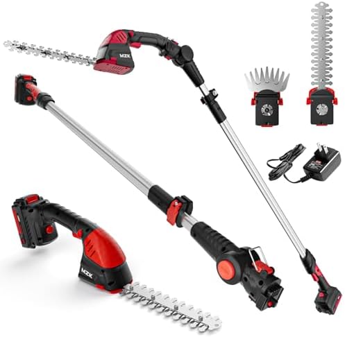 MZK 3-in-1 20V Pole Mini Hedge Trimmer & Grass Shear, 13ft Reach, Electric Hedge Trimmer with Extension Pole, Multi-Angle for Garden, Lawn(Battery and Charger Included)