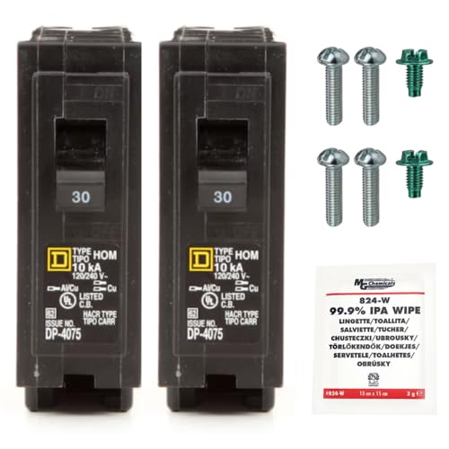 FalconSupply Genuine Square D HOM130 Circuit Breaker Kit Bundle (2 Pack), 30 Amp (30A) Single Pole, 120V, 10kAIC, UL Listed, Plug-On for Homeline Load Centers & Panel Box, New Replacement