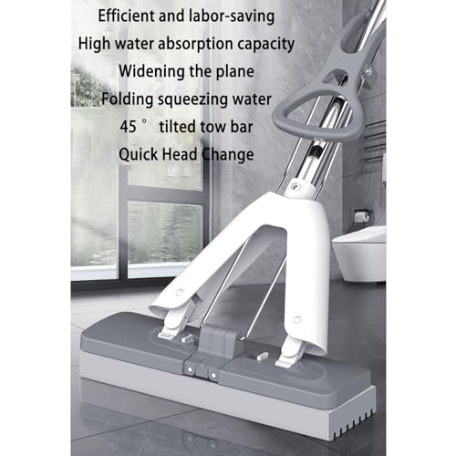 Selbstwringender Bodenwischer mit Ausziehbarem Griff Aus Edelstahl, PVA Super Saugfähige Schwamm Wischmopp Set mit Eimer, Dual Use of Dry and Wet, für Böden, Wände, Fenster, Decken,F,35x137cm – Bild 3