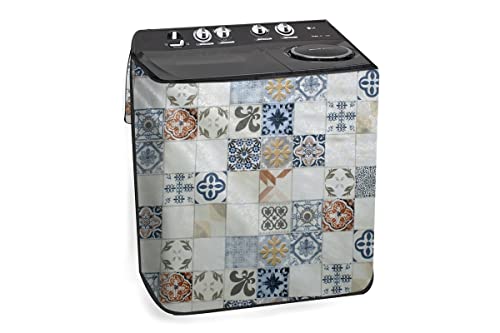 The Furnishing Tree Washing Machine Cover Compatible for Samsung 7.5 Kg Semi-Automatic Top Loading WT75M3200HB Mosaic Pattern Cream