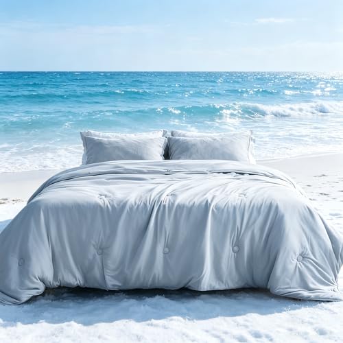 Image of Cooling Comforter King Size - Lightweight Cooling Blanket for Hot Sleepers, Breathable Summer Comforter for Night Sweats, Soft Ice Cooling Fabric Bedding All Season Use, Grey