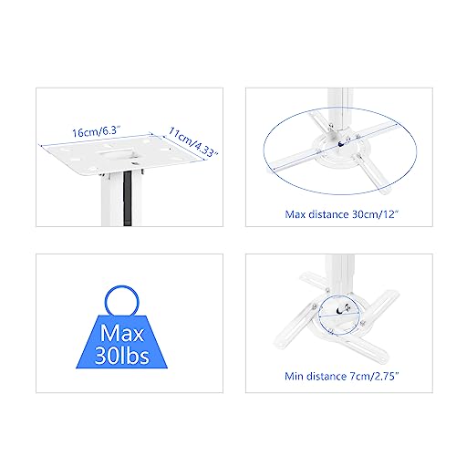 suptek Beamer Halterung Decke, Projektor Deckenhalterung Lang 360° Drehbar 90° Schwenkbar 90° Neigbar, 780-1250mm Deckenhalter Beamer Verstellbar für Projektoren bis 13,6 kg, weiß (PR05LW)