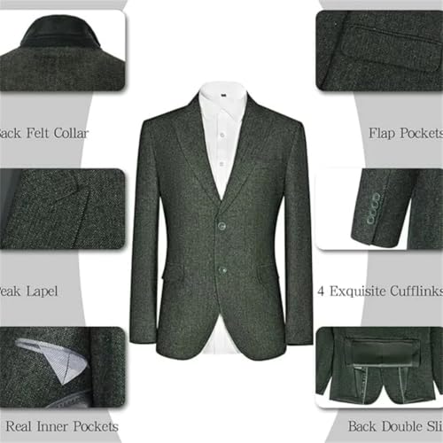 Mens Blazer Formal Vintage Tweed Suit Jacket Herringbone Wool Blend 2 Button Lapel Sports Coats2