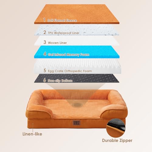 Image of EHEYCIGA Orthopedic Dog Bed for Medium Dogs, Waterproof Memory Foam Medium Dog Beds with Sides, Non-Slip Bottom and Egg-Crate Foam Pet Couch Bed with Washable Removable Cover,Pumpkin Orange
