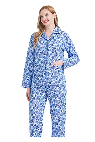 Image of GLOBAL Women Cotton Pajamas Long Sleeve PJs Button Down Sleepwear S-3XL