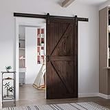 FREDBECK 36in x 84in Brown Barn Door with 6.6ft (79inch) Barn Door Hardware Track Kit and Handle Included, Double Surfaces,Simple Assembly is Required,K-Frame,Coffee