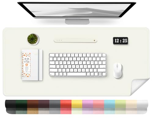 Leather Desk Pad Protector, 39.4'' X 17'' Large Mouse Pad, Office Desk Mat, Non-Slip PU Leather & Suede Base Desk Blotter, Laptop Desk Pad, Desktop Mat for Office Home, White