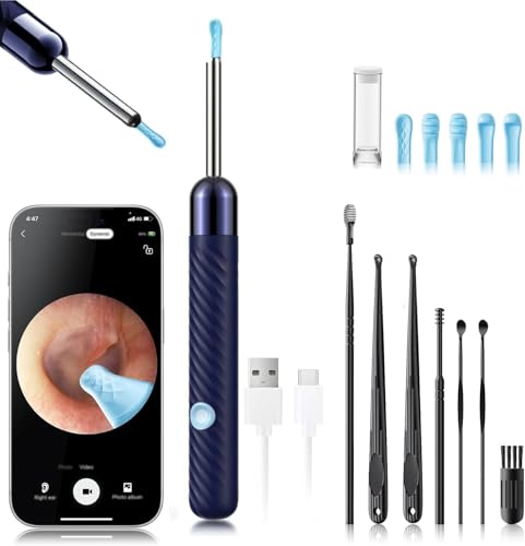 LEIPUT Ear Wax Removal - Earwax Remover Tool with 7 Pcs Ear Set - Ear Canal Cleaner with 1080P Camera - FSA HSA Eligible - Ear Cleaning Kit with 6 Ear Spoon - Ear Camera for iOS & Android (Blue)