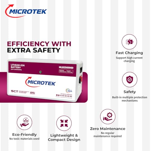 Image of Microtek Inverter with Lithium Battery Combo for Home, Office & Shops | Heavy Duty vTURBO NEW 2350 24V Pure Sine Wave 2000VA + 25.6V 100Ah LithiumBattery | Warranty: 36M Inverter & 60M Battery
