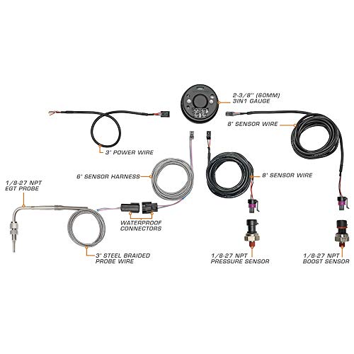 Glowshift 3In1 Analog 60 Psi Boost Gauge Kit With Digital 2200 F Pyrometer Exhaust Gas Temperature Egt & 150 Psi Pressure Readings - 10 Selectable Led Colors - Black Dial - Clear Lens - 2-3/8" 60Mm #TOP1