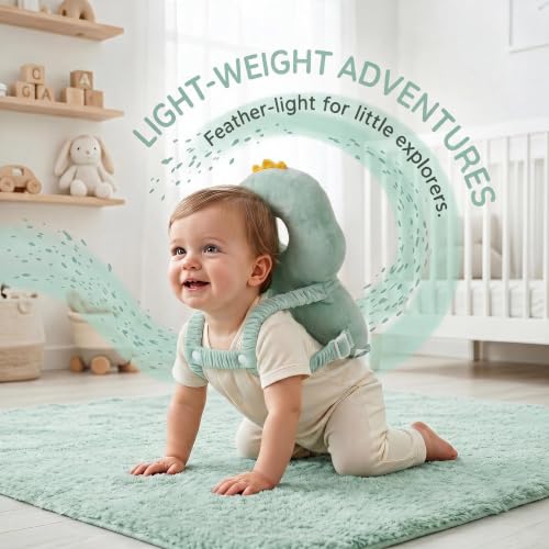Image of Baby Head Protection Backpack - Soft Lightweight Fall Cushion for Toddlers During Crawling & Walking, Helps Ease Impact from Backward Tumbles(Dark Green Dinosaur)