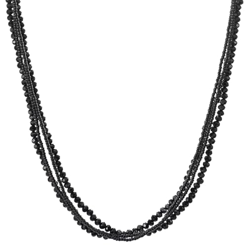 COOLSTEELANDBEYOND Black Long Statement Necklace For Women Multi-Strand Elegant Layered Waterfall Chains Crystal Beads by COOLSTEELANDBEYOND - Used condition - Image 3