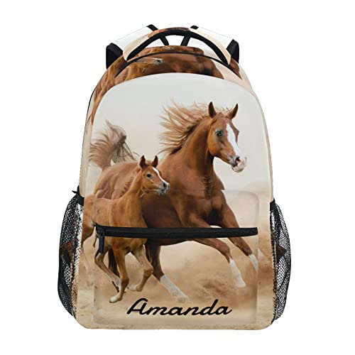 Custom Horse Backpack for Girls Personalized Your Name Text Bookbag Horses Animal School Backpack Bookbag 3rd 4th 5th Grade Elementary Students Daypacks