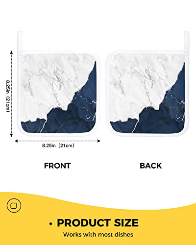 5 Pack Pot Holder For Kitchen,Abstract Natural Marble With Silver Line Heat-Proof Potholder With Hanging Loop Hot Pad Pot Holders For Cooking Baking Bbq,White And Navy Blue Stone #TOP2