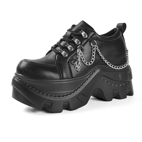 Image of Women's Platform Sneakers Fashion Wedge Chunky Black Casual Y2K Bride Wedding Sneaker Heels Platform Shoes for Women with Chains plataformas de Mujer Size 5.5-11