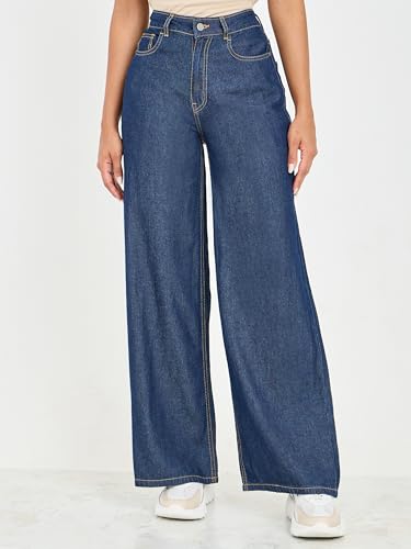 Styli High Waist Wide Leg Jeans Dark Blue L