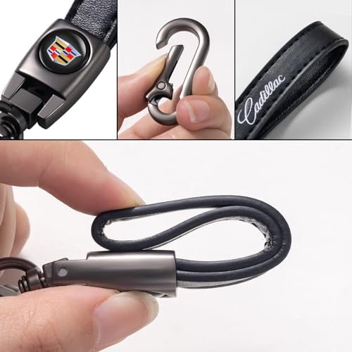 Image of Leather Car Keychain for Cadillac Escalade CT4 CT5 CT6 ATS CTS SRX XT5 Car Key Chain Keyring Keychain Accessories Family Present(Black)