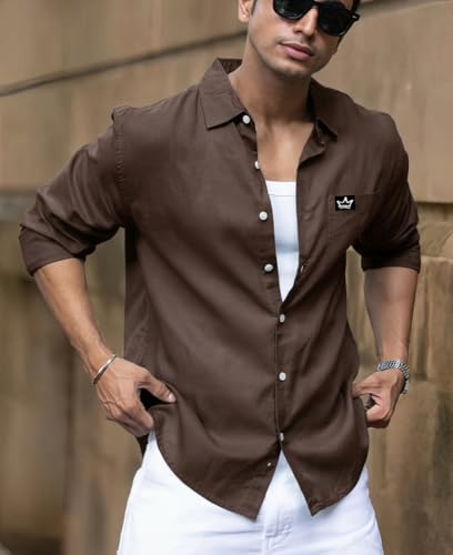 Image of IndoPrimo Men's Regular Fit Cotton Casual Shirt | Premium Solid Full Sleeve Shirt