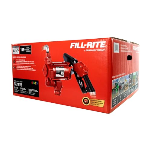 Image of Fill-Rite FR710VB 115V 20 GPM Fuel Transfer Pump with Discharge Hose & Automatic Nozzle, Red | Gasoline, Diesel, Kerosene, Ethanol Blends, Methanol Blends & Biodiesel up to B20