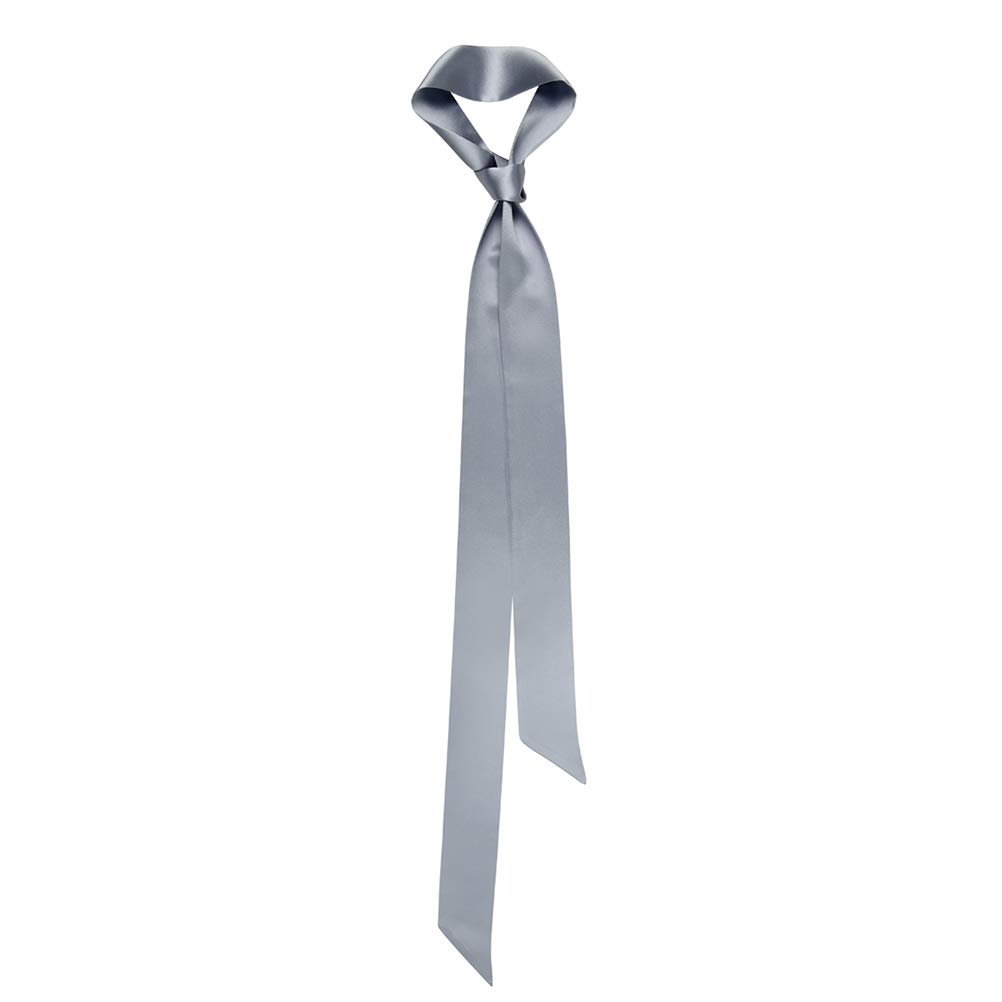 SilRiver Women's 100% Silk Skinny Scarf, Necktie Choker, Sash Tie,Headdress, Fashion Accessories (Silver Grey)