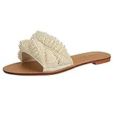 SheSole Womens Dressy Flat Sandals with Pearls Slip on Summer Beach Wedding Bridal Shoes US Size 10