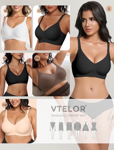 Vtelor Non Wired Bras for Women Seamless Wireless Push Up Bra Support Sleep Comfort Bralettes for Womens Ladies Soft Tshirt Padded Bra Small to Plus Size (UK, Alpha, L, Regular, Regular, Black) - Image 5