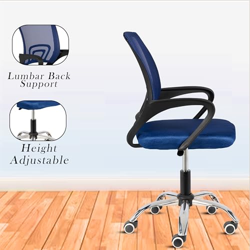 Image of Casa Copenhagen Mesh Mid Back Office /Study /Computer /Revolving /Desk Chair for Work from Home -Metal Base, Height Adjustable Seat - Ebony Blue & Black Handle