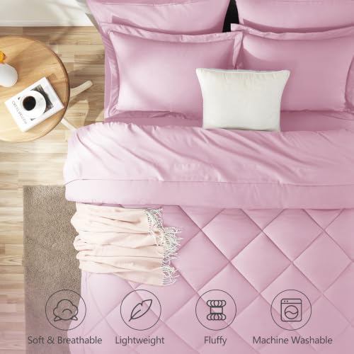 Image of CozyLux Full Size Comforter Sets Light Pink - 7 Pieces Bed in a Bag Full, Luxury Soft Bed Set for All Seasons, Bedding Set with Down Alternative Comforter, Sheets, Pillowcases & Shams