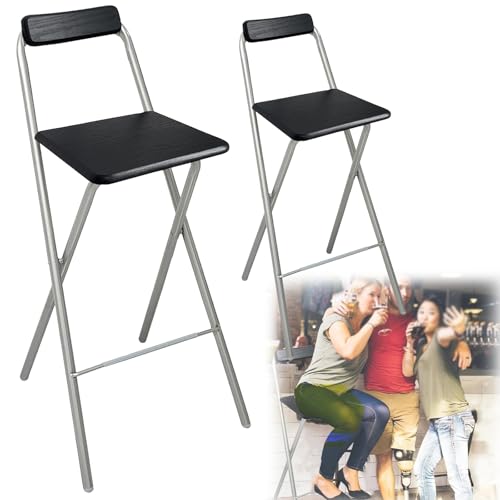 2脚セット バーチェア 折りたたみ 高 カウンターチェア おしゃれ 屋内 屋外 ポータブルハイスツール バースツール、キッチン イス 高い チェア 座面高さ60cm/75cm、折り畳み パイプ椅子 安定構造 耐荷重 150kg、ベランダチェア(黒,座面高