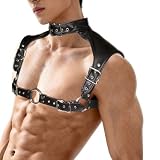 WRWMSLGO Men's Body Chest Harness Belt, Adjustable Faux Patent Leather Neck Collar Choker Shoulder Chest Harness Bondage Strap Belt for Men Gay, Cosplay Costume Masquerade Party Club Fetish Clubwear