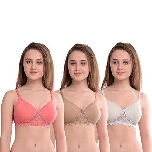 xcare Women Cotton Padded Non-Wired Regular Bra (Pack of 3) (Multicolor)