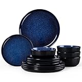 Homikit Plates and Bowls Set, 12-Piece Dinner Stoneware Set for 4 People, Reactive Glaze Dinnerware Crockery for Kitchen Dining, Microwave and Dishwasher Safe - Modern Blue