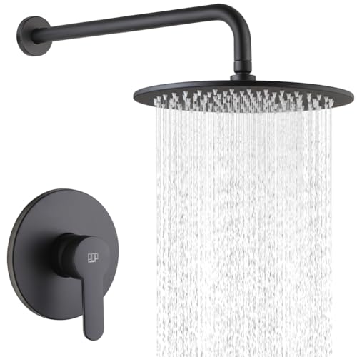 POP SANITARYWARE Matte Black Shower Faucet Set 10 Inch Round