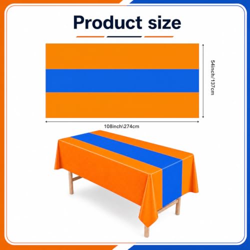 Image of Oudain 6 Pcs Plastic Table Cloths Disposable 54 inch x 108 inch, Orange, Blue