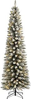 WeRChristmas Pre-lit Snow Flocked Pencil Christmas Tree with 180 LED Lights, White, 6.5 feet/1.95 m