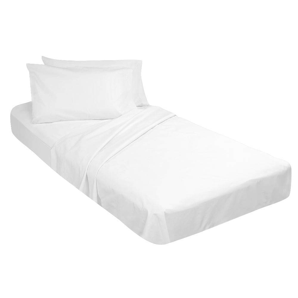 Cot Size Sheet Set and Pillow Case 4 Piece Set - 1 cot Fitted Sheet 33" x 75", 1 cot Flat Sheet 64"x 94", 2 Pillow Cases 20"x 30" Perfect for Folding Guest Bed Frame,Rollaway Beds (White Solid)