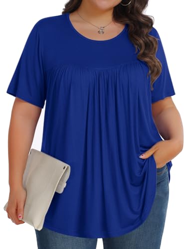 Image of Tencede Womens Plus Size Tops Tunic Short Sleeve Crew Neck Shirts Casual Soft Blouse 1X-5X
