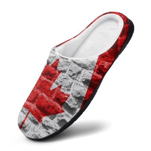 Canada Brick Flag Women's Cotton Slippers Indoor Outdoor Slip-on Warm House Shoes with Anti-Skid Rubber Sole3