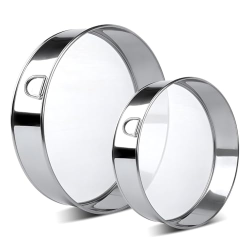 Kivivaka Set di setacci per farina in acciaio inox, 60 setacci fini per cottura, 2 pezzi con setacci impilabili da 20,3 cm e 15,2 cm, per farina, cacao, zucchero a velo, spezie