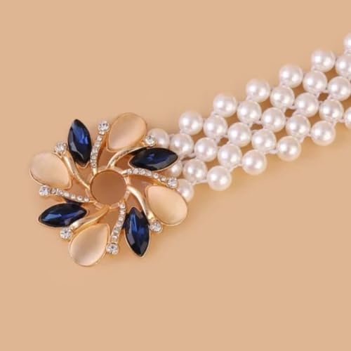 Image of REDHORNS Rhinestone Elastic Waist Belt for Women Dresses Beaded Design Stretchy Slim Waistband, Belly Chain Kamarband for Ladies Saree - Free Size