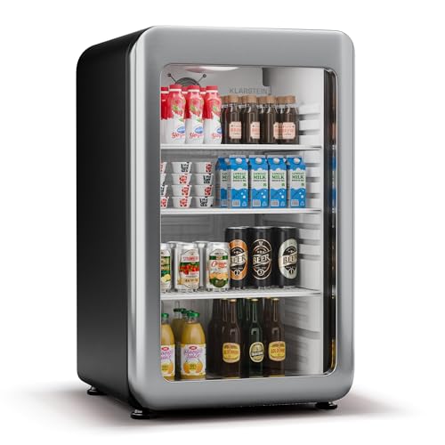 KLARSTEIN Audrey EVO Nevera Bebidas - 113L Frigorífico para Bebidas con Puerta Doble Acristalamiento, Iluminación Led, Termostato Mecánico, Diseño Retro, 0-10°C, Negro