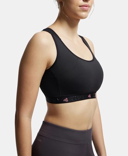 Image of Jockey AP20 Women Wirefree Padded Tactel Nylon Elastane Stretch Full Coverage Racerback Styling Active Sports Bra with StayFresh and StayDry Treatment
