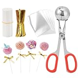 Lollipop Cake Pop Treat Bag Set,100 Parcel Bags & 100 Treat Sticks & 800 Twist Ties & 1 Ball Maker, Cake Pop Treat Bag Supplies for Candies, Cookies, Chocolates